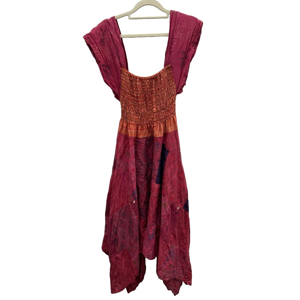 Boho Midi Dress in Deep Pink with Orange Accents